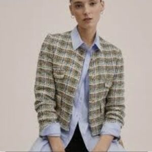 Avec Les Filles Tweed Boucle Jewel Detail Button Lady Blazer Size M